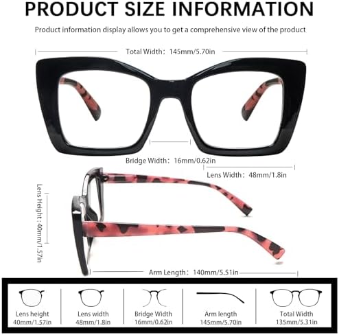 COJWIS Multifocus Progressive Reading Glasses for Women - Bifocal Computer/Book Readers Blue Light Blocking With Spring Hinge