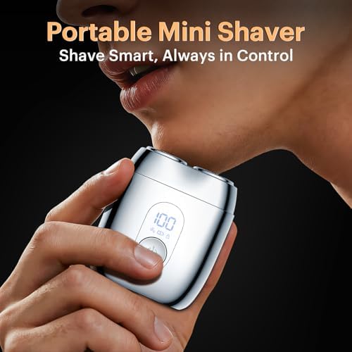 2026 New Portable Alloy Mini Shaver – Electric Travel Razor for Men, LED Display, USB-C Rechargeable 60-Mins Runtime, IPX7 Waterproof, Wet/Dry Shave, Easy Cleaning Magnetic Detachable Head, Silver