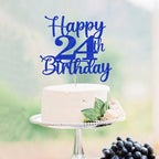 Kaoenla Happy 24th Birthday Cake Topper,Hello 24，Cheers to 24 Years,24th Anniversary /24 years old birthday Party Decoration (24th, blue)