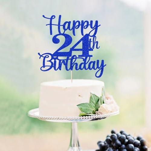 Kaoenla Happy 24th Birthday Cake Topper,Hello 24，Cheers to 24 Years,24th Anniversary /24 years old birthday Party Decoration (24th, blue)