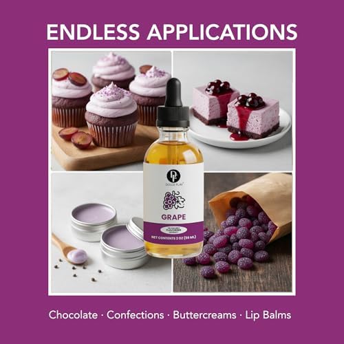 Dolce Flav Grape Extract – 2 Ounce Oil-Soluble Kosher, Sugar-Free, Concentrated Fruit Flavor for Candy, Chocolates & Desserts, Includes Measured Dropper