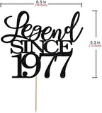 Legend Since 1977 Cake Topper 49th Birthday Happy Birthday Cake Topper Men and Women Cheer 49 Years Old Handmade Black Glitter Cake Decoration (1977)