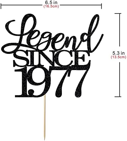 Legend Since 1977 Cake Topper 49th Birthday Happy Birthday Cake Topper Men and Women Cheer 49 Years Old Handmade Black Glitter Cake Decoration (1977)
