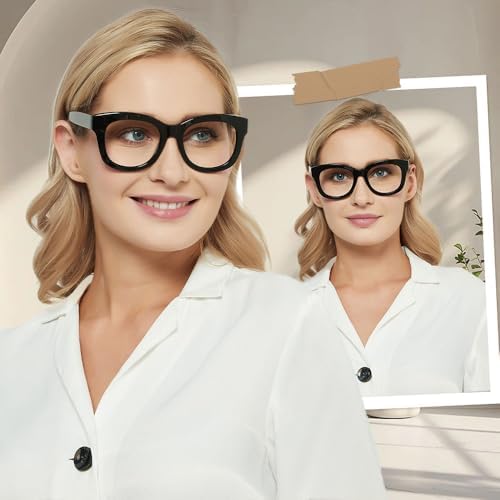 JiSoo Oversized Reading Glasses for Women Men, Stylish Designer Readers Women with Large Frame