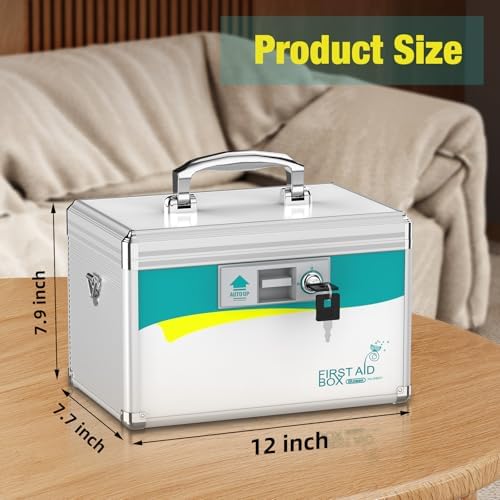 Glosen Medication Lock Box with Key, 2-Layer Medicine Lock Box with Meds Tray, Portable First Aid Box with Handle & Shoulder Strap for Home, Travel(12x7.7x7.9Inch)