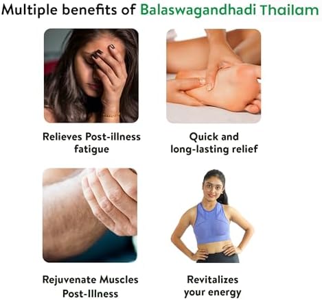 Kerala Ayurveda Balaswagandhadi Thailam - Ayurvedic Massage Oil for Body with Ashwagandha - Balances Vata and Pitta, Calms Mind, Nourishes Body & Tones Muscles, 6.76 Fl Oz