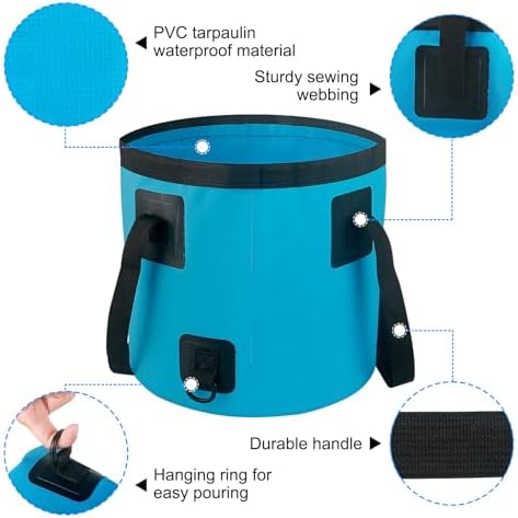 5 Gallon Collapsible Bucket with Handle, Car Wash Bucket Foldable Water Storage Container for Camping Fishing Beach Gardening, Portable Laundry Wash Basin for RV Cleaning Supplies Swamp Emergency Prep