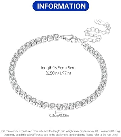 925 Sterling Silver Bracelet for Women,Silver Bracelet Chain Presents for Sister Daughter and Friend, Women's Jewelry for the Daily Occasion (Silvery | Tennis Chain)