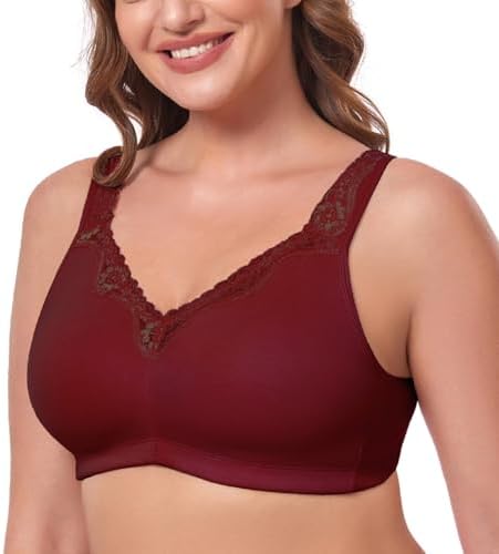 TELIMUSSTO Women's Plus Size Soft Cotton Lace Bra Full Coverage Wirefree Non-Padded