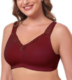 TELIMUSSTO Women's Plus Size Soft Cotton Lace Bra Full Coverage Wirefree Non-Padded