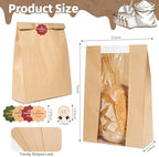 25 pcs Paper Bread Bags, Sourdough Bread Bags for Homemade Bread, Large Bakery Bags with Window for Packaging Baked Goods, Loaves, Label Seal sticker included