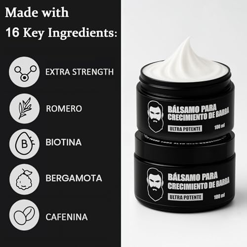 Estimulante Para Barba – Bálsamo de Crecimiento Ultra Potente, Beard Stimulating Balm, Moisturizes & Strengthens Beard, 100 ml / 3.5 oz