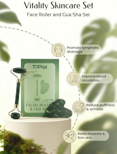 Face Roller & Gua Sha Facial Tools, Face Massager for Self Care, Jade Roller for face, Jawline Sculpting and Puffiness Reducing
