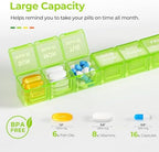 AUVON Moisture-Proof Monthly Pill Organizer, Large 28 Days Pill Box Case with Removable 4 Weeks Medication Organizer Rows, Travel-Friendly to Store Fish Oils, Vitamins, Supplements, Medications
