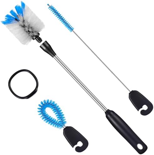 MOSOLAN 3-in-1 Stainless Steel Bottle Brush and Straw Cleaning Set, Long Handle Scrub Brush with Replaceable Head for Water Bottles, Glasswares, Mugs, Flasks, Tumblers, Vases, Flat Head