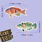 20pcs Fishing Cupcake Topper, Baby Shower Gone Fishing Party Decorations, Bass Party Picks Cake Toppers for Fisherman Birthday Retirement Fishing Tournament Seafood Feast Cake Decor