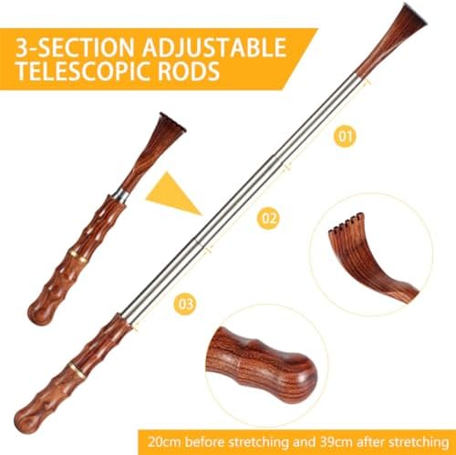Portable Extendable Back Scratcher, Telescoping Bamboo Back Scratcher with Wooden Handle Stainless Steel Back Massager Tool for Men Women