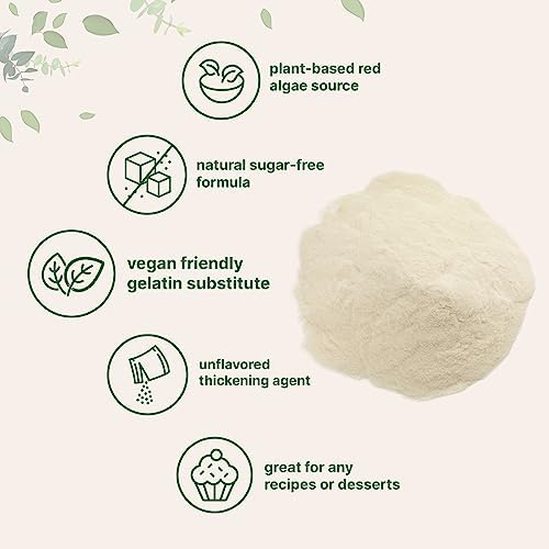 Agar Agar Powder, 1lb (16oz) | Planted-Based Source from Red Algae | Unflavored Thickening Agent for Cooking & Baking | Vegan Substitute for Beef Gelatin | Non-GMO, Vegan Friendly
