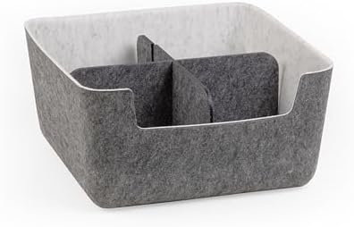 Three by Three Seattle felt·like·it!™ Medium Cubby Storage Bin Set of 2 with Dividers – Eco-Friendly Recycled Felt Bins for Home & Office Organization, Charcoal