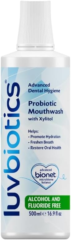 Luv Biotics Alcohol & Fluoride Free Mouthwash with Oral Probiotics, Xylitol for Fresh Breath, Gum Health & Oral Microbiome Support-500m