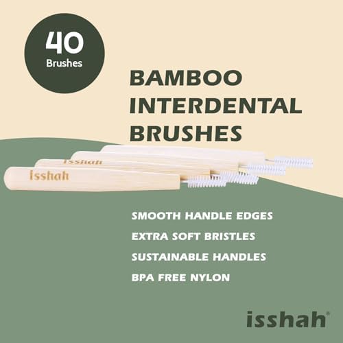 Isshah Biodegradable Bamboo Handle Interdental Brushes Between Teeth Cleaner Deep Clean Toothpick, FSC Certified and PETA Approved, Size 1 (0.45mm), 40 Count
