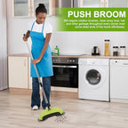Manual Push Floor Sweeper Broom, Hand Push Sweeper with Enclosed Dustpan Bin, 3‑in‑1 360° Rotating Floor Cleaning Brush Mop Machine Adjustable Handle Vacuum‑Free for Tile Hardwood Carpet Green