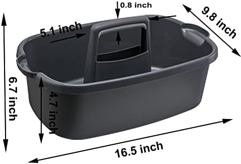 Large Plastic Cleaning Supply Caddy with Handle, Portable Cleaning Tool Storage Tote for Dorm, Bath, Pantry (Dark Grey)