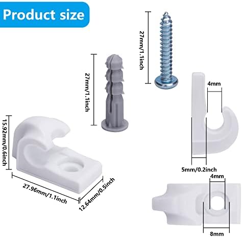Sfcddtlg 25 Pcs White Down Wall Clips - Wire Shelf Brackets Loop Clips - Closet Maid Support Brackets - Plastic Shelves With Screws and Expansion Tubes for Wire Shelving