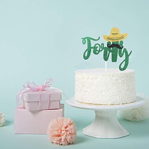 Fiesta 40th Birthday Cake Topper - Green Glitter Sombrero Forty Days Anniversary Supplies - Happy 40th Birthday Cake Topper - Mexican Summer Fiesta Party Decoration