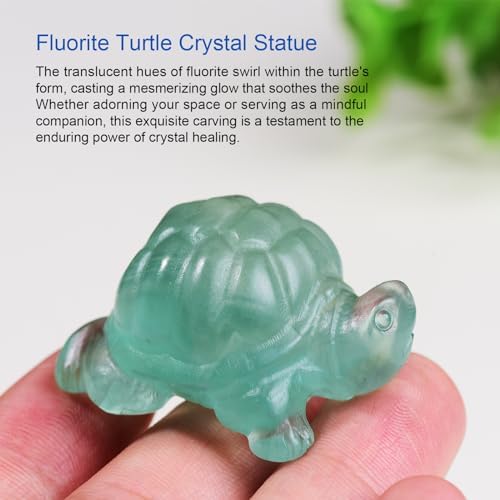 1.8 Inch Fluorite Turtle Crystal Figurines,Hand-Carved Healing Crystals lucky Turtle divination Decor,Stone Turtle Statues Energy Gemstones sculptures,Tortoise Memorial Gifts for Men and Women