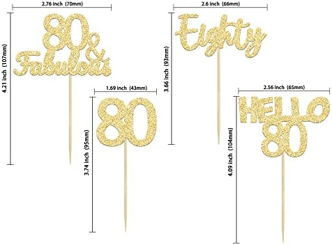 Gyufise 24Pcs 80th Birthday Cupcake Toppers Gold Glitter Hello 80 Cake Topper Eighty 80 & Fabulous Cupcake Picks 80th Birthday Cake Decorations Supplies