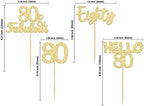 Gyufise 24Pcs 80th Birthday Cupcake Toppers Gold Glitter Hello 80 Cake Topper Eighty 80 & Fabulous Cupcake Picks 80th Birthday Cake Decorations Supplies