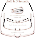 OPTOFENDY Folding Reading Glasses for Women Men, Compact Anti-slip Readers, Portable Blue Light Glasses with Zipper Case