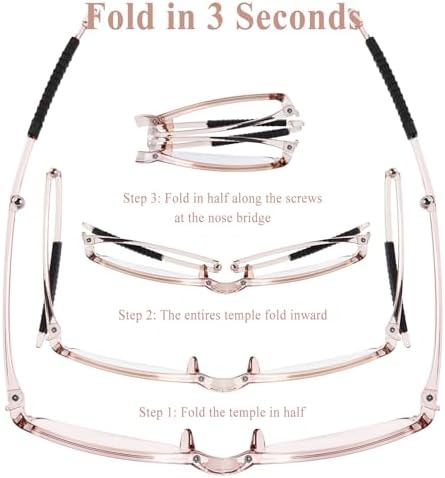 OPTOFENDY Folding Reading Glasses for Women Men, Compact Anti-slip Readers, Portable Blue Light Glasses with Zipper Case