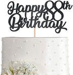 Black Happy 88th Birthday Cake Topper, Black Glitter Cheers To 88 Years Party Cakes Decorations, Supply