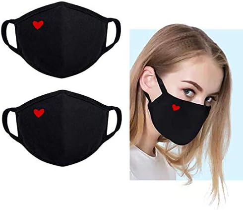 Yiiza Fashion Cute Heart Face Mask - Unisex Organic Cotton Dustproof Mouth Protection - Reusable Warm Windproof for Outdoor Activities