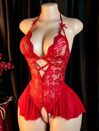 Women's Sexy Lingerie Lace Bodysuit Deep-V Neck Teddy Babydoll One Piece Exotic Lingerie Set