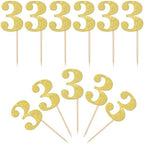 30 PCS Number 3 Cupcake Toppers Glitter 3rd Birthday Cupcake Picks Age Three Cheers to 3 Years Old Cake Decorations for Baby Shower Kids Happy Third Birthday Anniversary Party Supplies Gold