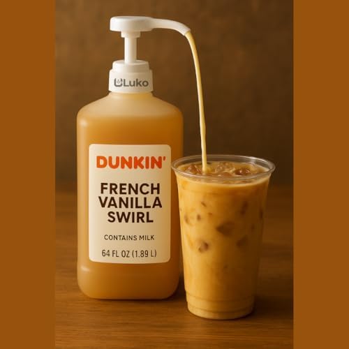 Dunkn Donnuts, French Vanilla Syrup, 64 Oz Jug – Rich Flavor for Coffee, Desserts, Pancakes, Waffles, Milkshakes, Smooth and Sweet