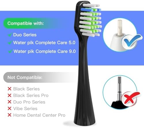 Toothbrush Heads Replacement Compatible with Aquasonic Duo Series/Home Dental Center Eletric Toothbrush (NOT for Duo PRO Series)- 4 White & 4 Black