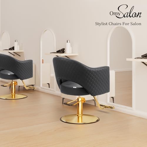 OmySalon Barber Chairs for Barbershop Gold Black Styling Chair, Salon Chair for Hair Stylist, Heavy Duty Hydraulic Pump, 360°Swivel with Footrest, Hairdressing Home Beauty Spa Equipment