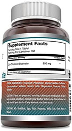 Amazing Formulas Choline Bitartrate Supplement | 650 Mg | 180 Tablets | Non-GMO | Gluten-Free | Made in USA