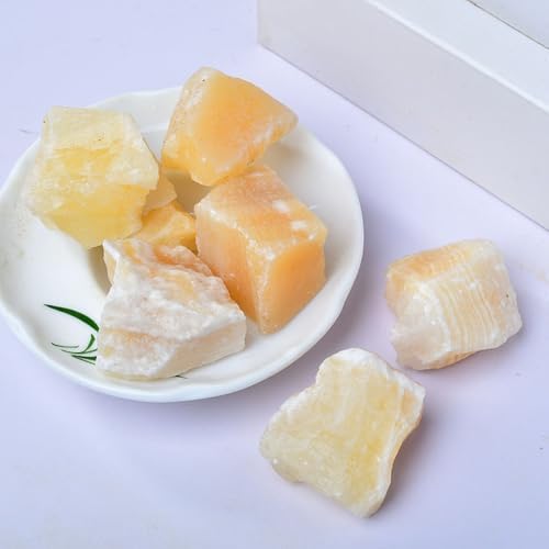 Erliway 1.25-2" Yellow Calcite Raw Stone and Healing Crystals, Natural Rough Stone for Tumbling, Cabbing, Fountain Rocks, Decoration, Raw Crystal and Healing Stones for Polishing, Wicca & Reiki