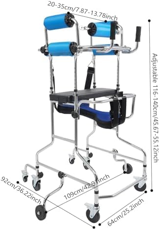 Adult Standing Walker for Seniors, 220.46LBS Load Floorstanding Hemiplegia Rehabilitation Standing Frame Lower Limb Training Walking Aid Portable Medical Standing Aids with 8 Wheels