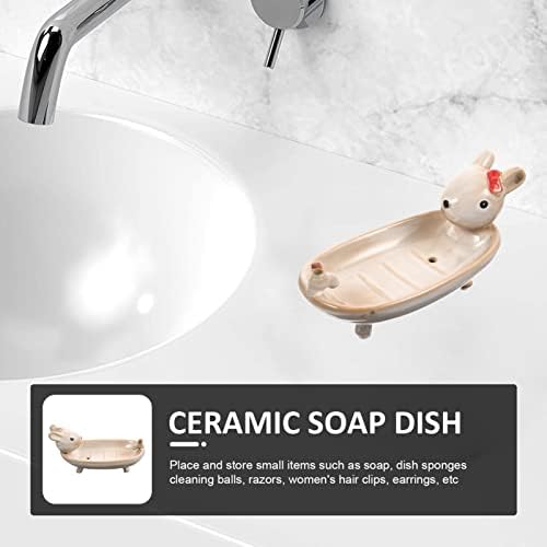 Cabilock Ceramic Soap Dish for Bathroom Kitchen Cute Cartoon Animal Design Soap Holder Dual Drainage for Keys
