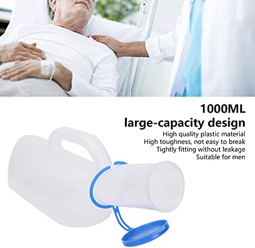 Men Plastic Urinal, Spill Proof Thick Plastic Pee Urinal Bottle for Incontinence, Portable Male Elderly Bedridden Patient Urine Pee Bottle for Health Care, 1000ml (1PCS)