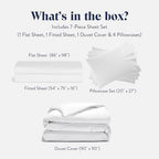 Brooklinen Luxury Sateen Sheet Set - 7 Piece 100% Cotton Bed Sheets - 1 Fitted & 1 Flat Sheet, 4 Pillowcases, 1 Duvet Cover, Soft Sateen Sheets for Ultimate Comfort King - White