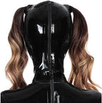 EXLATEX Latex Hood Mask Rubber Full Face Mask Open Eyes Double Holed Ponytail Party Latex Mask