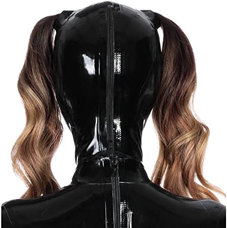 EXLATEX Latex Hood Mask Rubber Full Face Mask Open Eyes Double Holed Ponytail Party Latex Mask