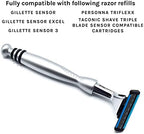 Taconic Shave, Gillette Sensor & Sensor Excel Compatible Heavyweight Triple Blade Pivot Head Razor, Includes 1 Preloaded Blade - Delivers a Smooth, Close & Comfortable Shave